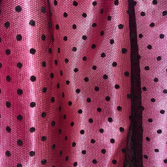 Girls ruffle skirt pink lining with black dot net overlay - Picture 2 of 3
